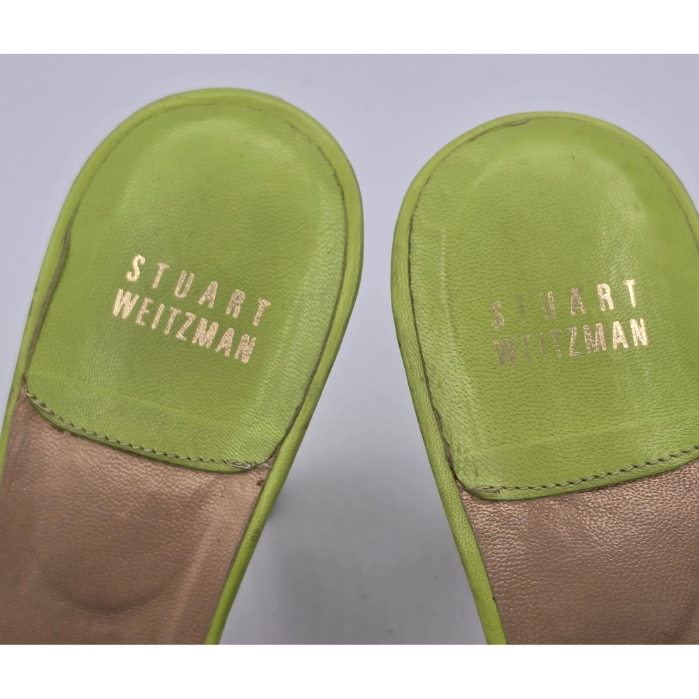 Stuart Weitzman Sandals Womens 7.5 Green Good Leather Knot Kitten Heel Slides - Picture 2 of 5